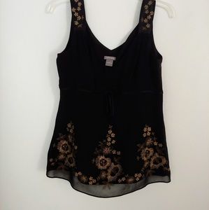 Ann Taylor Black Embroidered Silk Top